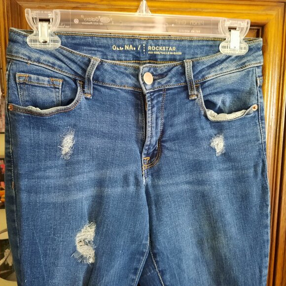Old Navy Mid-Rise ROCKSTAR Distressed Skinny Jeans - Darkwash, Size 4 - Picture 2 of 15